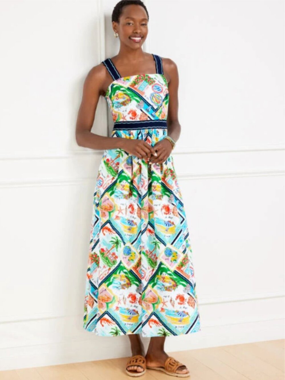 Talbots Multicolor Modern Poplin Fit & Flare Dress Summer Vista Maxi Dress, 10
